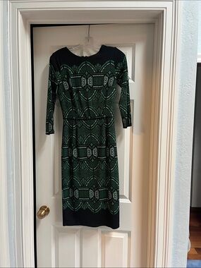 White House Black Market Black and Green Patterned Midi Dress